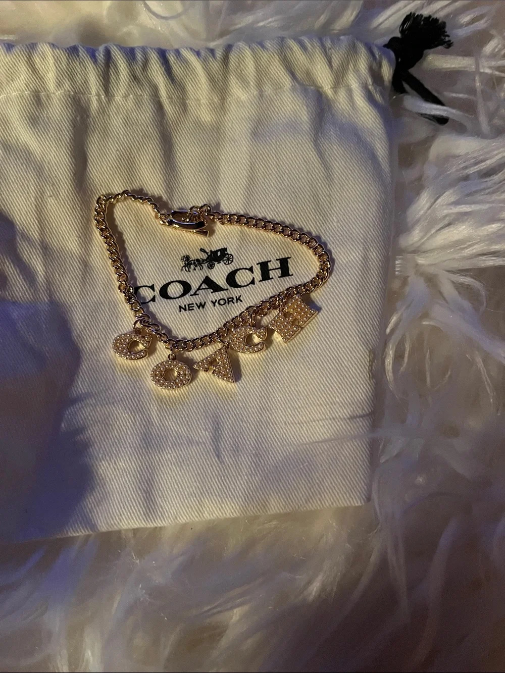 Coach Gold-Tone Charm Bracelet with Crystal Accents